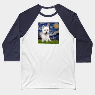 Starry NIght by Van Gogh Adapted to include a West Highland Terrier Baseball T-Shirt